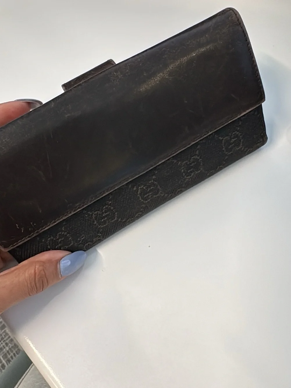 Gucci Brown Leather & Monogram Card Holder Wallet
